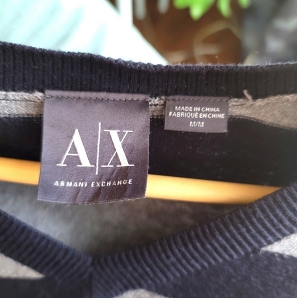 Armani Exchange Men's Stripe Long Sleeves Top Size Medium in Black Gray - Picture 7 of 8